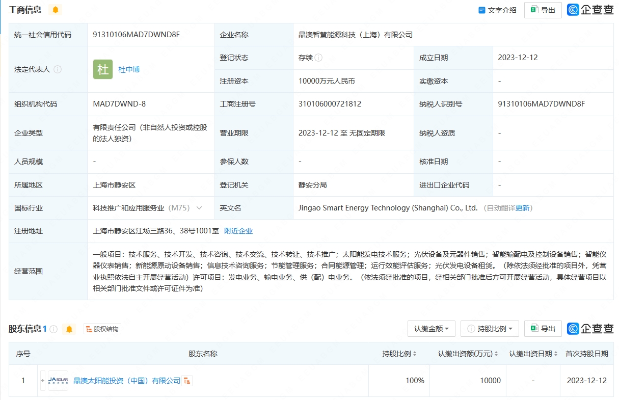 晶澳太阳能1亿成立智慧能源公司(图1)